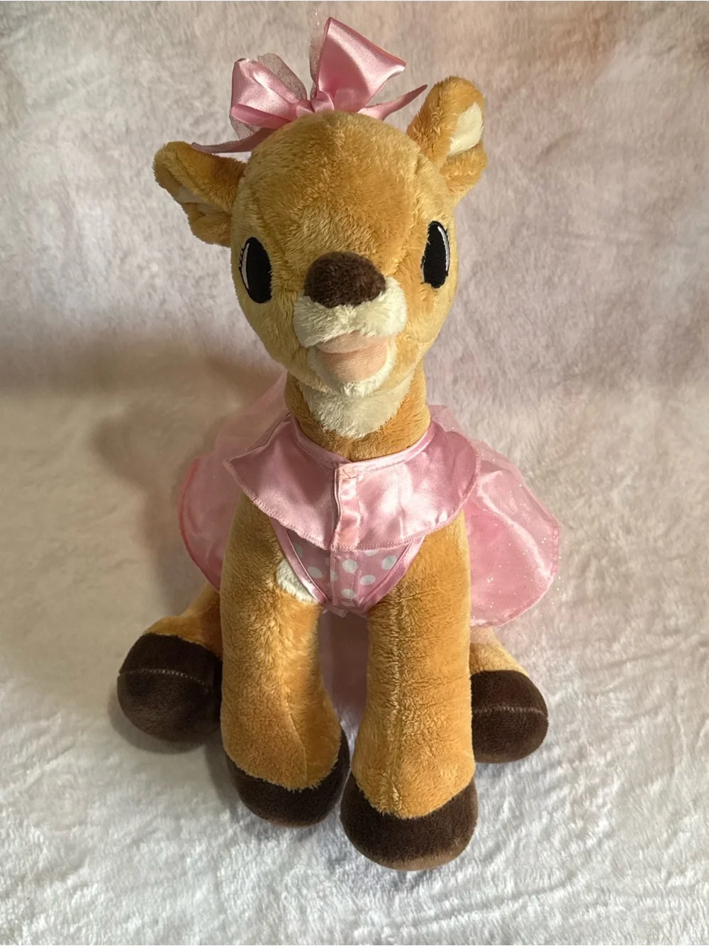 Tan Plush Fawn in Pink Dress - Soft Stuffed Deer Toy Clarice